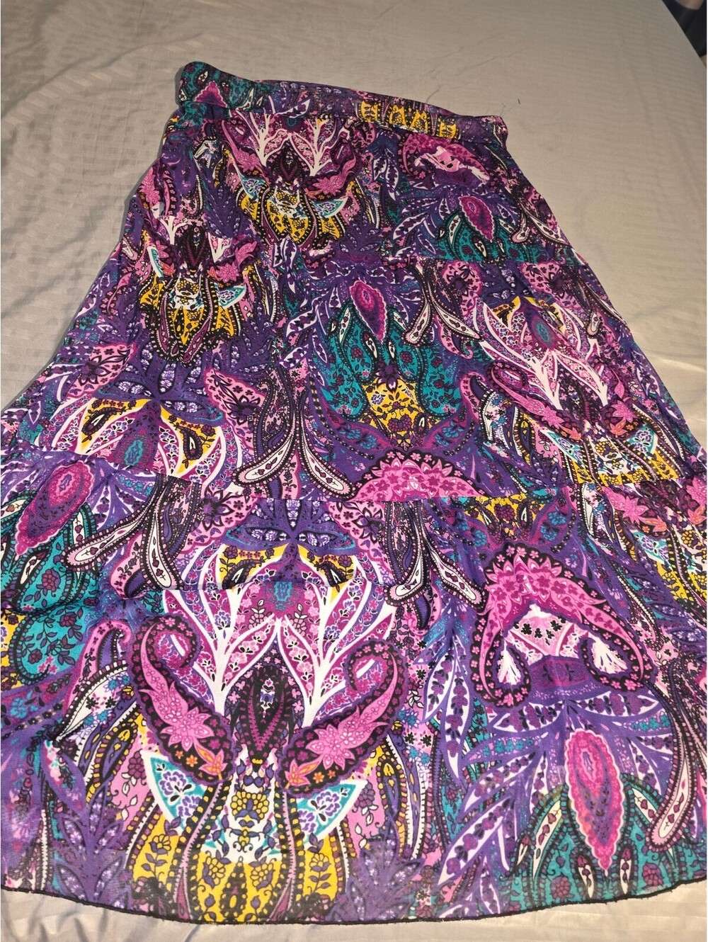 AB Studio Multicolor Paisley Maxi Skirt Flowy Mesh Stretch Sz Large